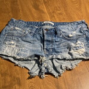 Hollister Women's Light Blue Ripped Jean Shorts